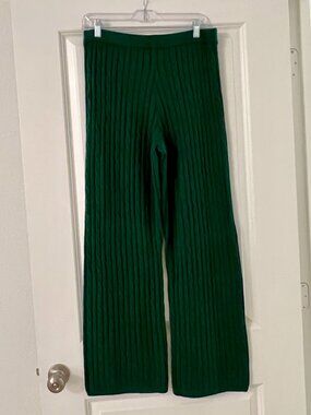 GAP CashSoft Hunter Green Cable Knit Wide Leg Sweater Pants, NEW